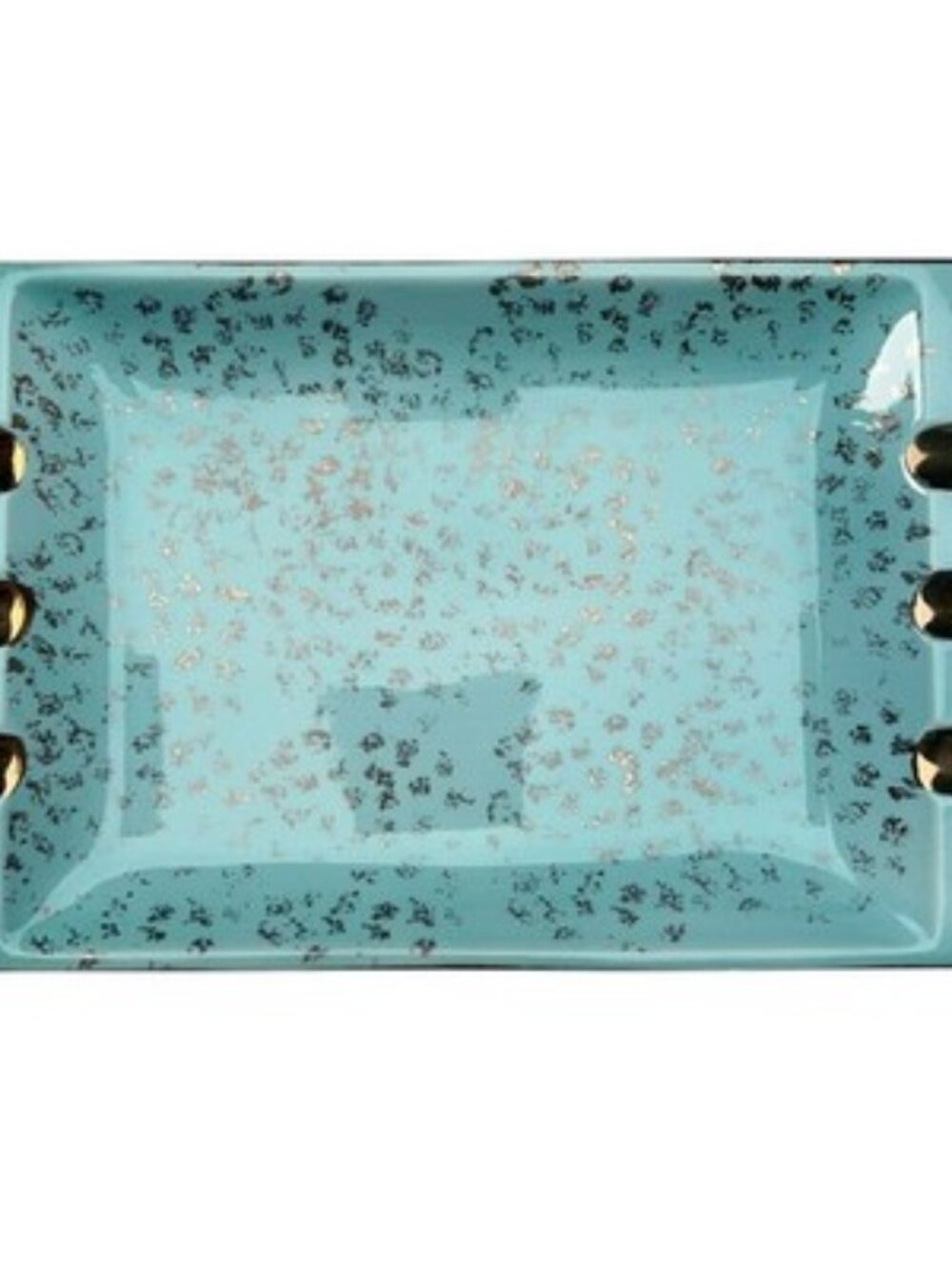 Vintage MCM Turquoise Gold Splatter Ceramic Ashtray 2F5364 Rectangular 6 Rest
